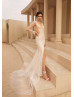 Luxury Beaded Lace Tulle V Back Wedding Dress